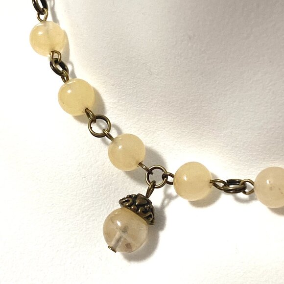 Natural Yellow Aventurine Necklace, Cute Bronze Acorn + Genuine Gemstone Choker - Picture 1 of 13